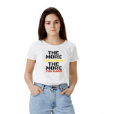 Women's white polyester solid printed round neck half sleeve t-shirt - fashionable casual wear